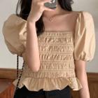 Puff-sleeve Ruched Cropped Blouse