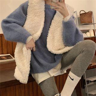 Plain Sweater / Fleece Open-front Vest