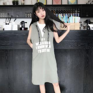 Set : Letter Tank Dress + Short-sleeve T-shirt