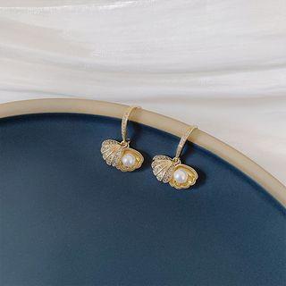 925 Sterling Silver Faux Pearl Shell Dangle Earring 1 Pair - Gold - One Size