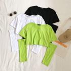 Cut-out Long-sleeve Crop Top