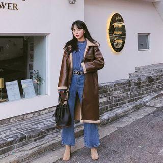 Sherpa-fleece Faux-leather Coat One Size
