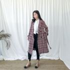 Fray-trim Plaid Tweed Coat