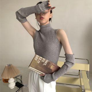 Removable Sleeve Turtleneck Slim-fit Knit Top
