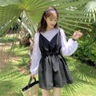 Set: Long-sleeve Blouse + Spaghetti Strap Romper