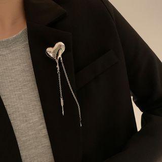 Heart Tassel Brooch Silver - One Size
