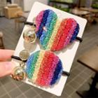 Rhinestone Rainbow Heart / Disc Hair Tie