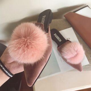 Faux-suede Pompom-accent Mules