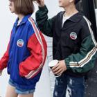Contrast-color Paneled Couple Matching Zip Jacket
