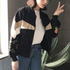 Color Panel Embroidered Bomber Jacket