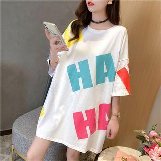 3/4-sleeve All Over Letter T-shirt Dress