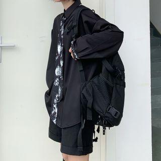 Plain Shirt With Tie - Black - One Size