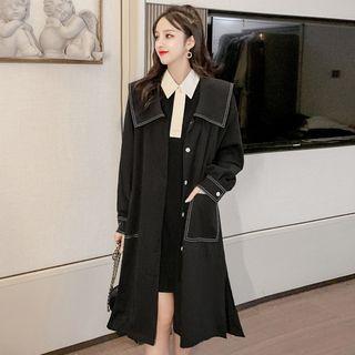 Color Block Long-sleeve Collar Dress / Trench Coat