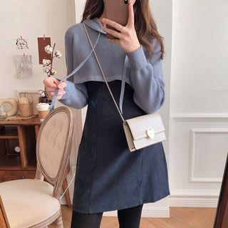 Set: A-line Mini Dress + Hooded Cropped Sweater