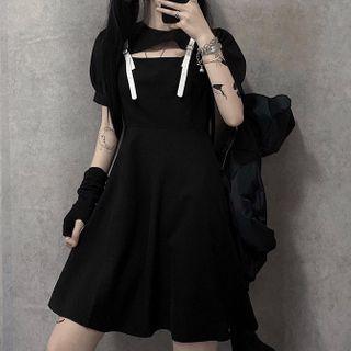Cutout Front Belted Mini A-line Dress