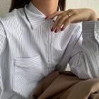 Long-sleeve Striped Loose-fit Shirt Stripe - One Size