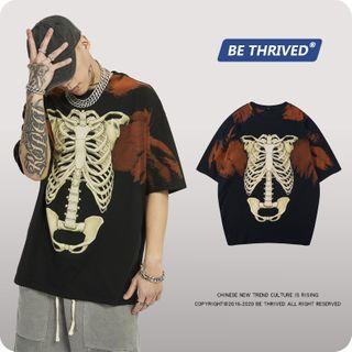 Short-sleeve Bone Print Tie-dyed T-shirt