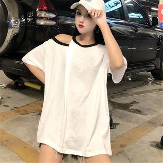 Elbow-sleeve Oversized Cutout Top