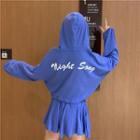 Set: Drawstring Hooded Long-sleeve Top + Mini Skort