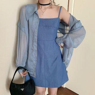 Spaghetti Strap Mini Dress / Plain Shirt