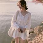 Lace-up Long Blouse White - One Size