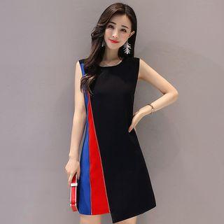 Color Block Asymmetric Sleeveless Dress