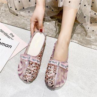 Sequined Mesh Panel Mules