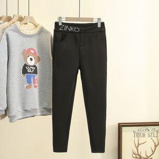 Lettering Fleece-lined Skinny Pants