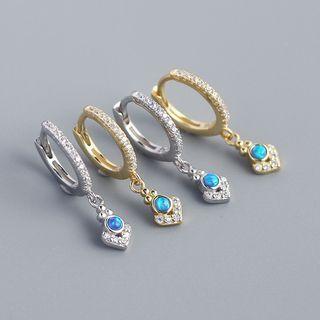 Sterling Silver Rhinestone Drop Mini Hoop Earring