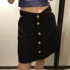 High-waist Cut-out Buttoned Mini Skirt