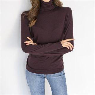 Brushed Fleece Lined Turtleneck Top