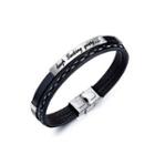 Simple Fashion 316l Stainless Steel Geometric Rectangular Leather Bracelet Silver - One Size