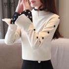 Dotted Panel Buttoned Rib Knit Sweater