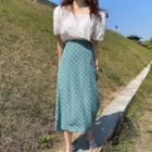 Short-sleeve Blouse / Dotted Midi A-line Skirt