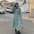 Double Breasted Trench Coat Mint Green - One Size