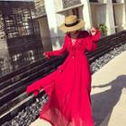 Puff-sleeve Lace-up Maxi Sundress