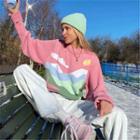 Long Sleeve Printed Loose-fit Sweater Pink - One Size