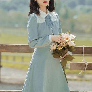 Long-sleeve Corduroy Button-up Midi Dress