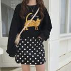Cartoon Print Pullover / Dotted A-line Skirt