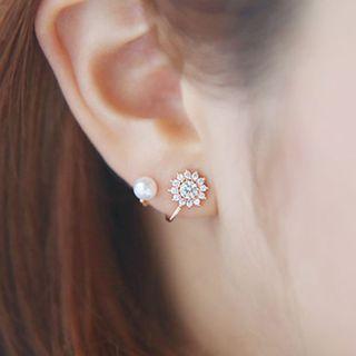 Rhinestone Faux Pearl Cuff Earring