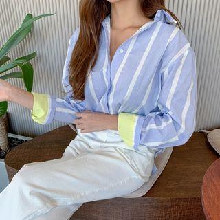 Contrast-lining Striped Shirt