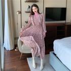 Turtleneck Long-sleeve Top / Long-sleeve Midi A-line Floral Dress