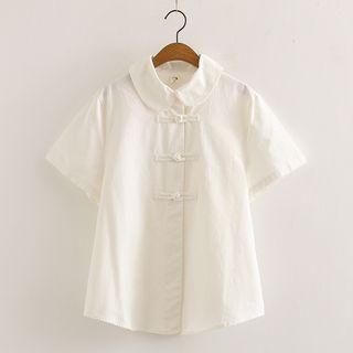 Plain Short-sleeve Chinese Traditional Blouse White - One Size