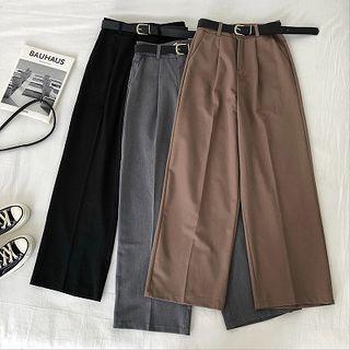 Plain High-waist Wide-leg Cargo Pants With Belt