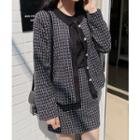 Faux-pearl Buttoned Check Jacket