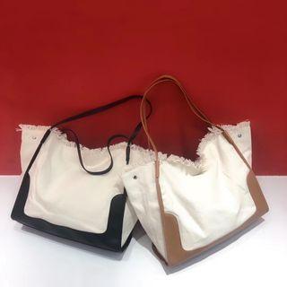 Fray Hem Faux Leather Tote Bag