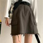 Fray Hem Side-pocket Mini Pencil Skirt