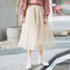 Tie-waist A-line Plain Mesh Midi Skirt