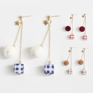 Bobble Plaid Cube Fringed Earring