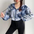 Hooded Dye Print Cropped Zip Jacket